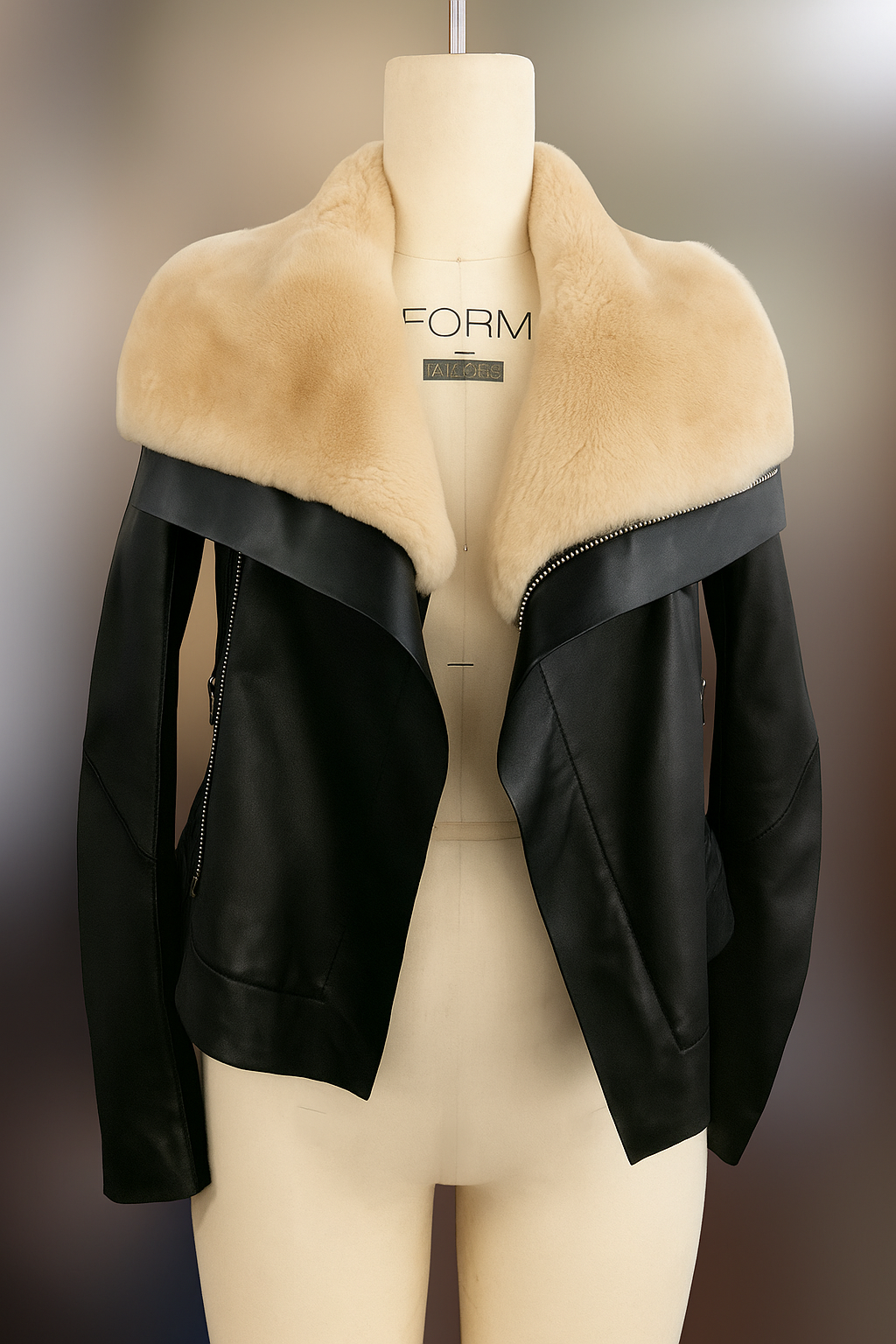 Women's Short PU Jacket with Oversized Faux Fur Collar